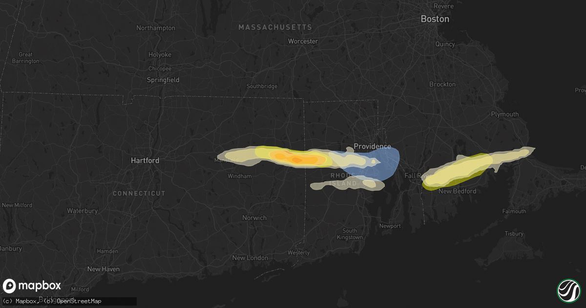 Hail map in Danielson, CT on July 3, 2025