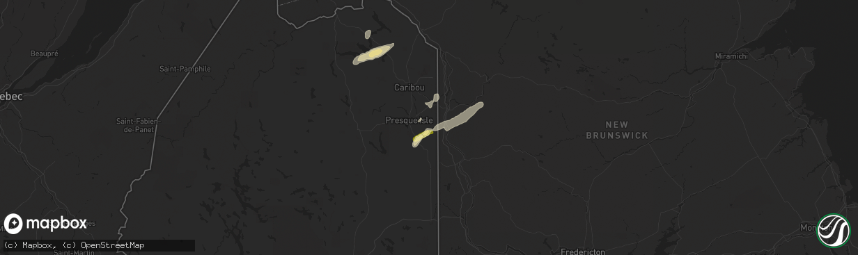 Hail map in Easton, ME on July 3, 2025