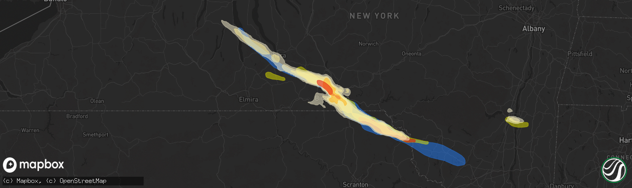Hail map in Endicott, NY on July 3, 2025