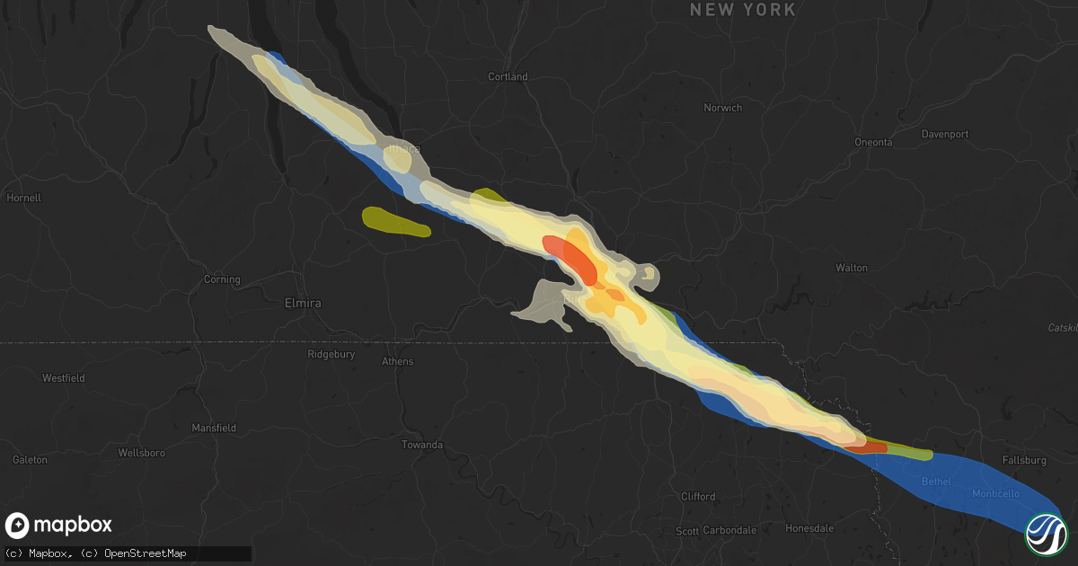 Hail map in Endicott, NY on July 3, 2025