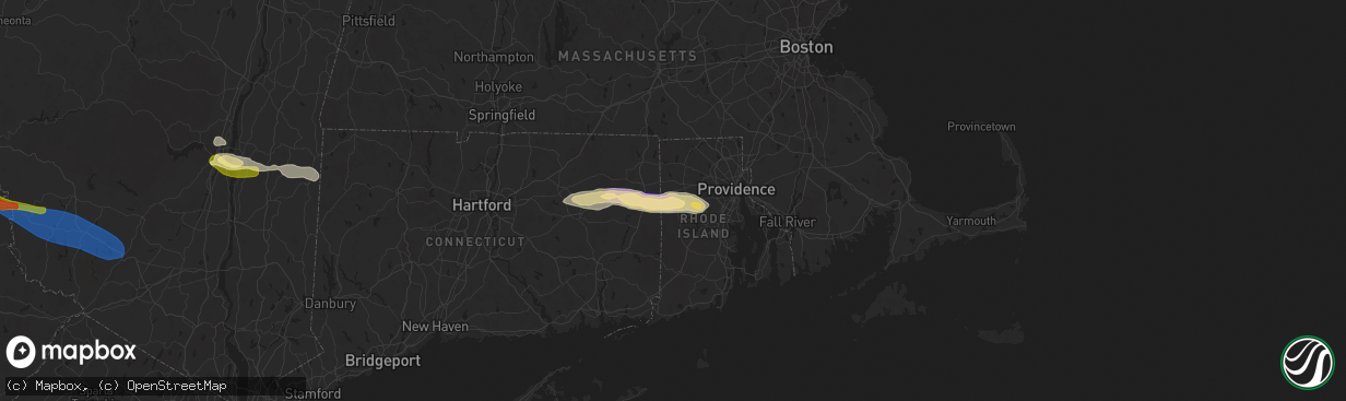 Hail map in Foster, RI on July 3, 2025