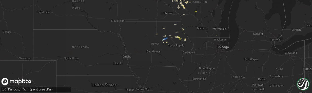 Hail map in Iowa on July 3, 2025