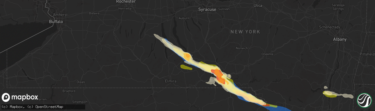 Hail map in Ithaca, NY on July 3, 2025