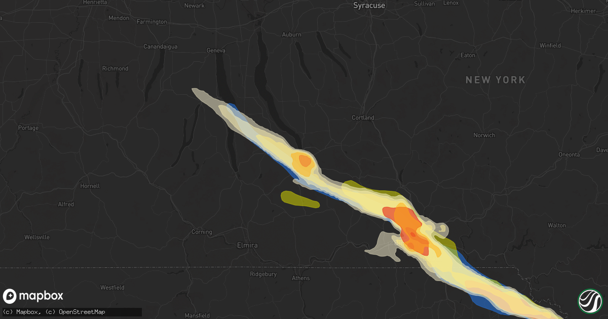 Hail map in Ithaca, NY on July 3, 2025