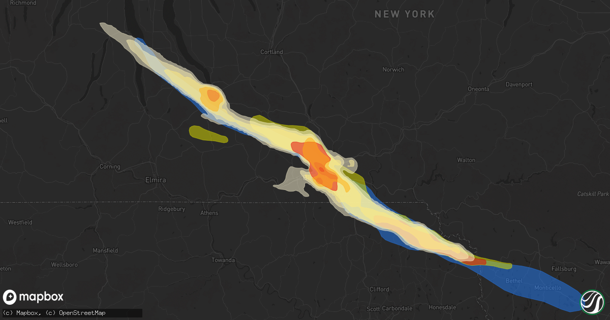 Hail map in Johnson City, NY on July 3, 2025