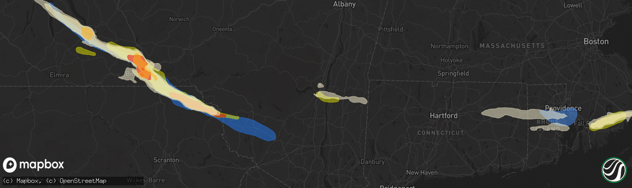 Hail map in Kingston, NY on July 3, 2025