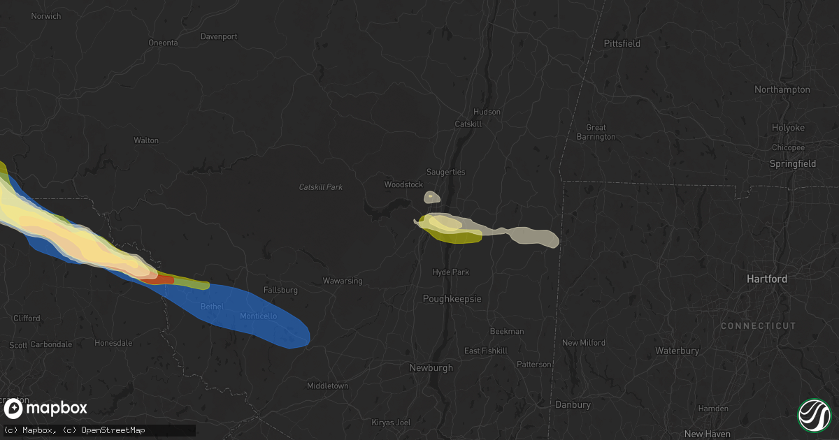 Hail map in Kingston, NY on July 3, 2025