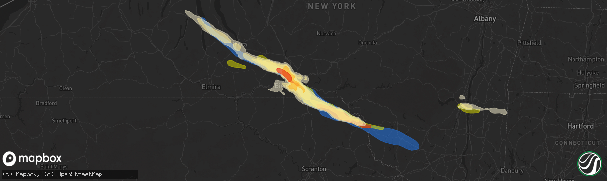 Hail map in Kirkwood, NY on July 3, 2025
