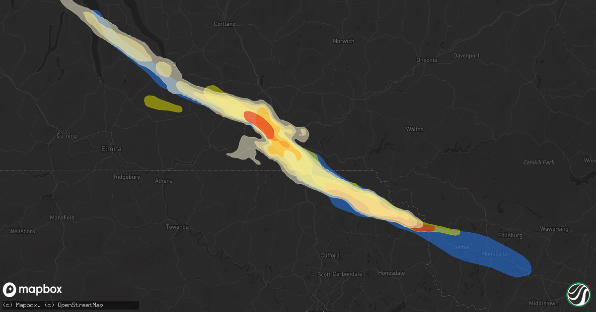 Hail map in Kirkwood, NY on July 3, 2025