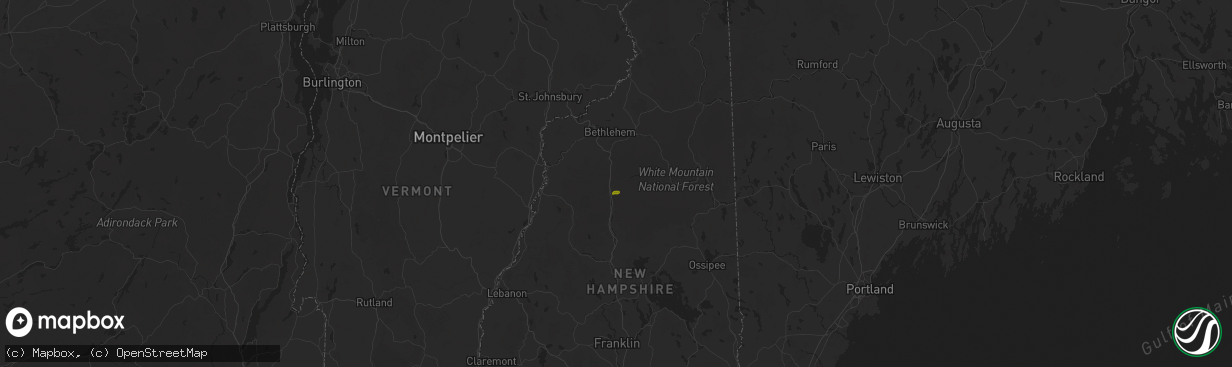 Hail map in Lincoln, NH on July 3, 2025