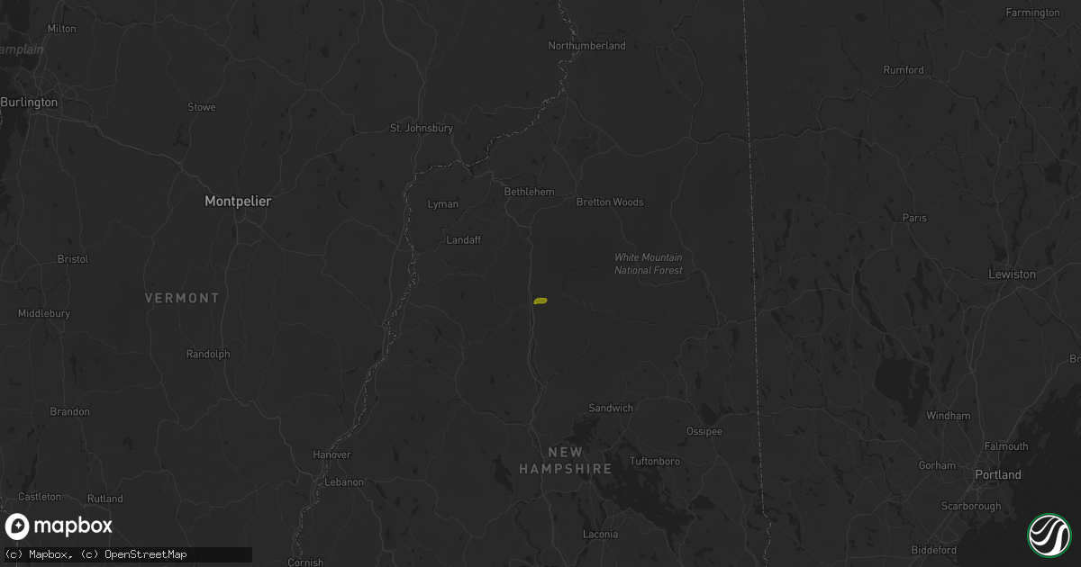 Hail map in Lincoln, NH on July 3, 2025