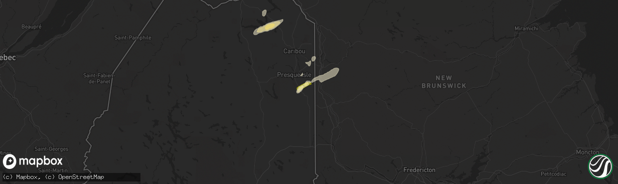 Hail map in Mars Hill, ME on July 3, 2025