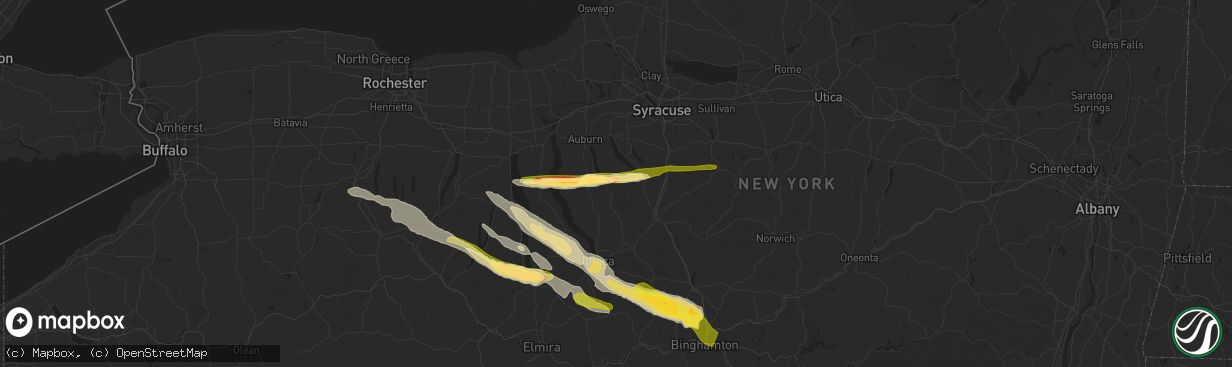 Hail map in Moravia, NY on July 3, 2025