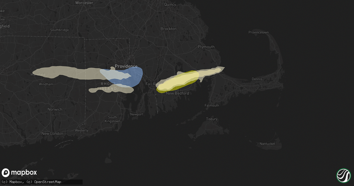 Hail map in New Bedford, MA on July 3, 2025