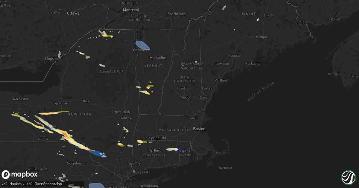Hail map in New Hampshire on July 3, 2025