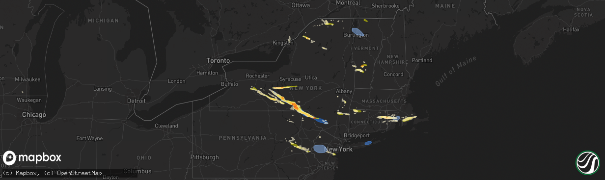 Hail map in New York on July 3, 2025