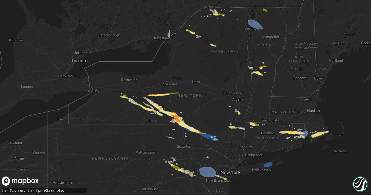 Hail map in New York on July 3, 2025
