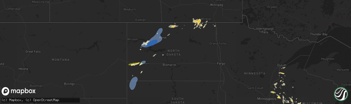 Hail map in North Dakota on July 3, 2025