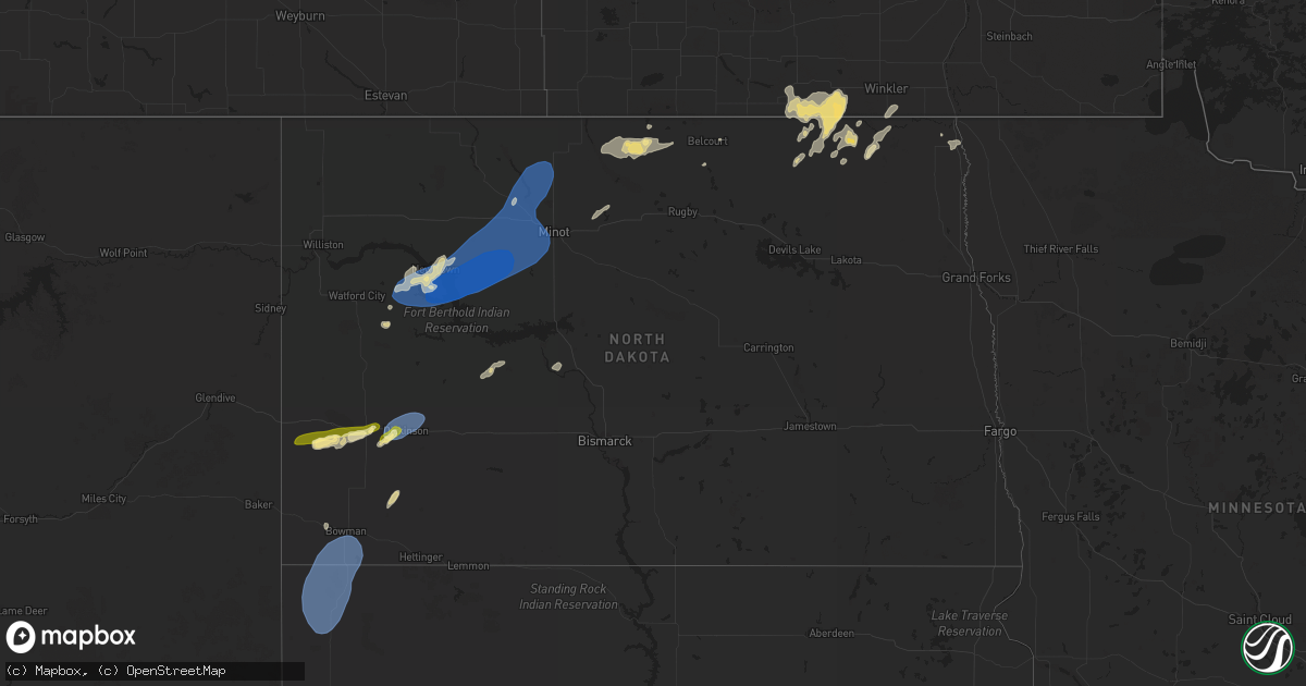 Hail map in North Dakota on July 3, 2025