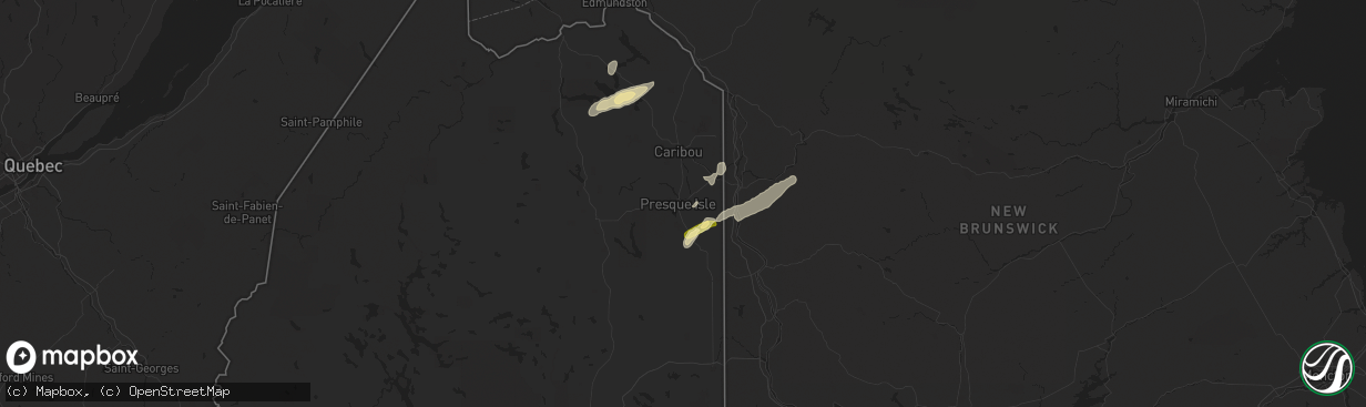 Hail map in Presque Isle, ME on July 3, 2025