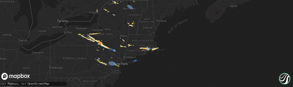 Hail map in Rhode Island on July 3, 2025