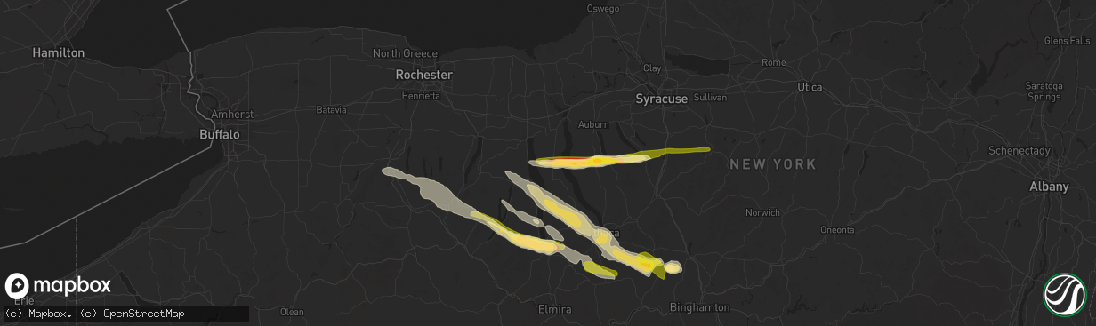 Hail map in Romulus, NY on July 3, 2025