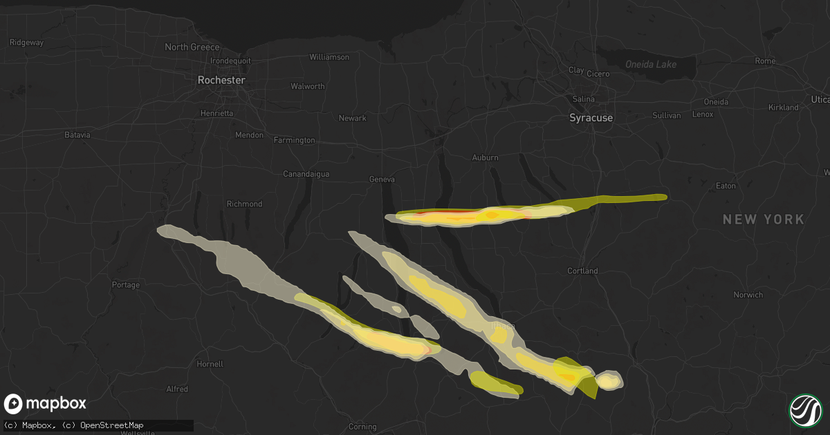 Hail map in Romulus, NY on July 3, 2025