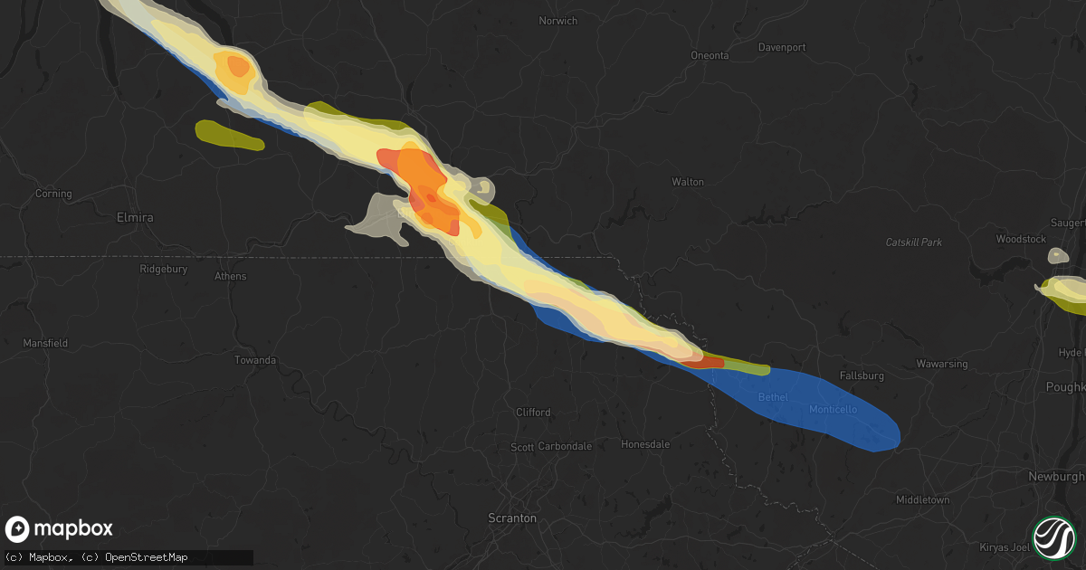 Hail map in Susquehanna, PA on July 3, 2025