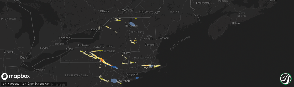 Hail map in Vermont on July 3, 2025