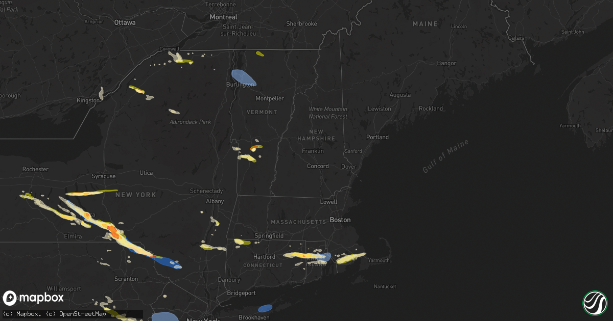 Hail map in Vermont on July 3, 2025