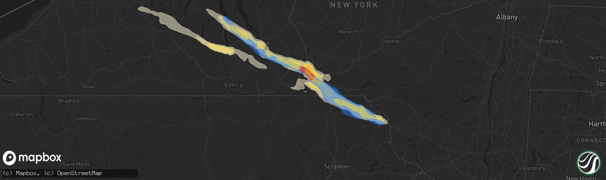 Hail map in Vestal, NY on July 3, 2025