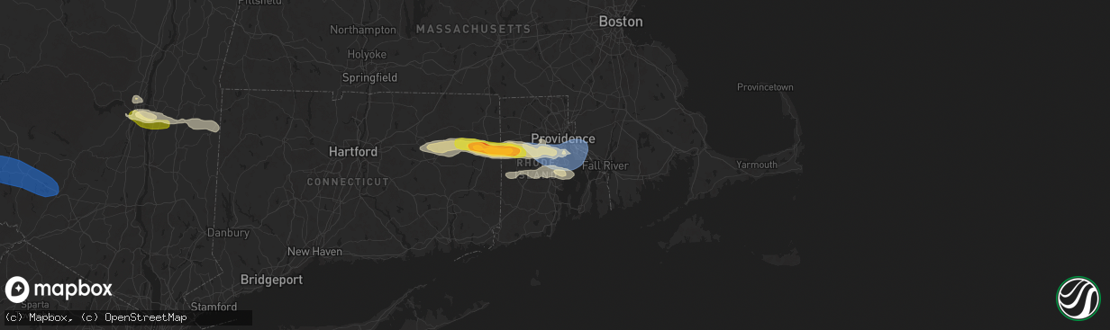 Hail map in Warwick, RI on July 3, 2025
