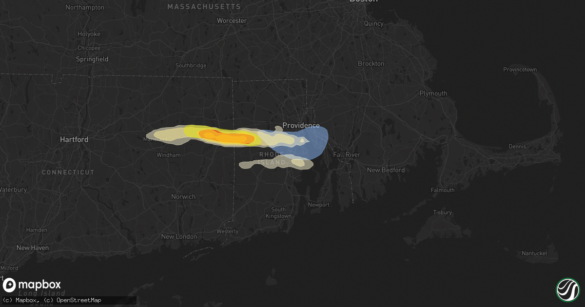 Hail map in Warwick, RI on July 3, 2025