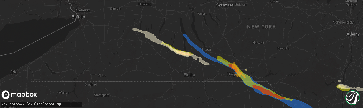 Hail map in Watkins Glen, NY on July 3, 2025