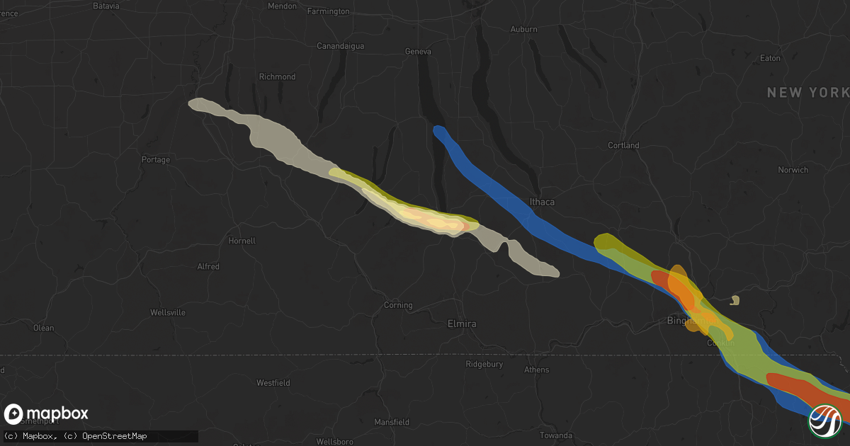Hail map in Watkins Glen, NY on July 3, 2025