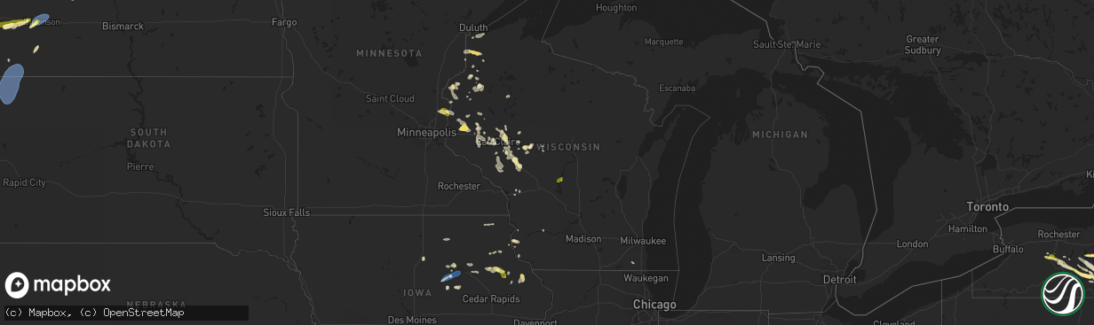 Hail map in Wisconsin on July 3, 2025