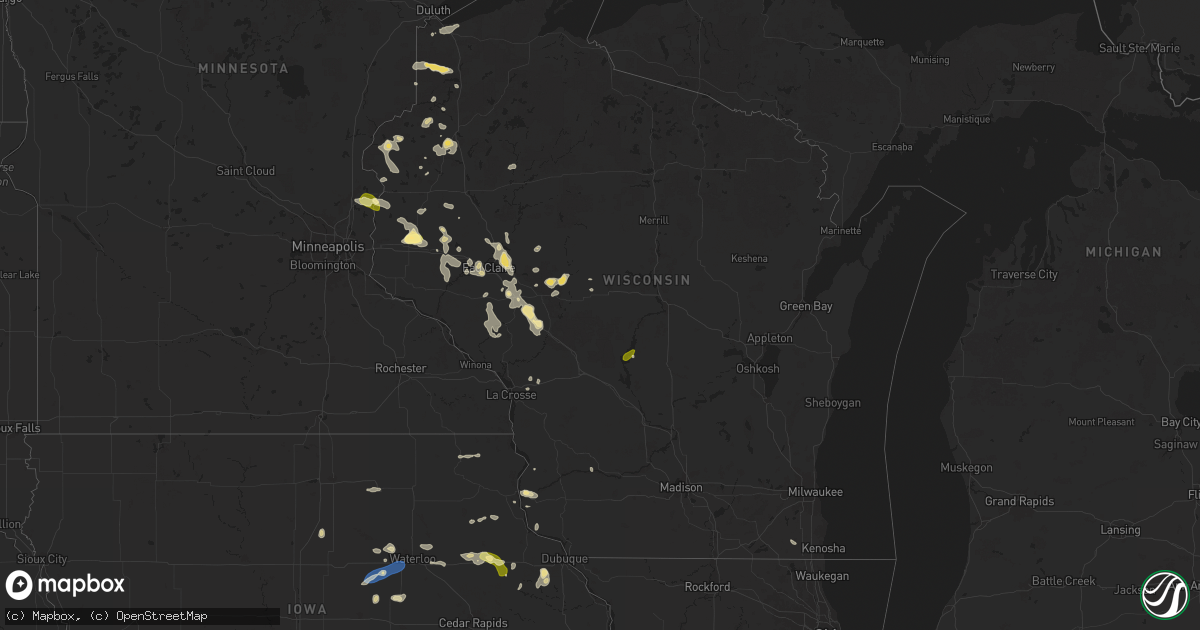 Hail map in Wisconsin on July 3, 2025