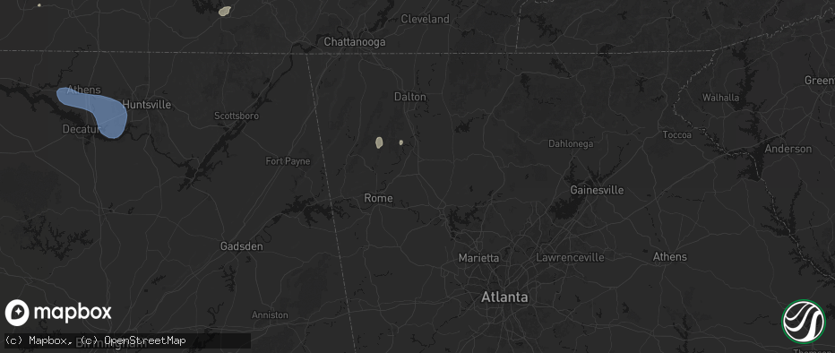 Hail map in Adairsville, GA on July 3, 2026