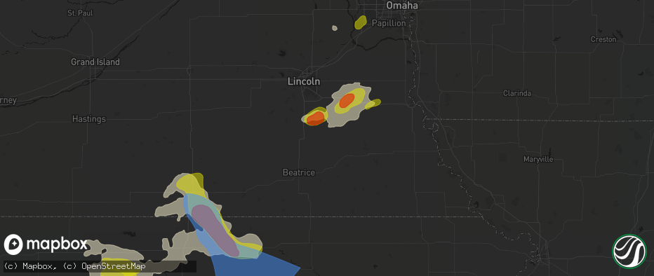 Hail map in Adams, NE on July 3, 2026