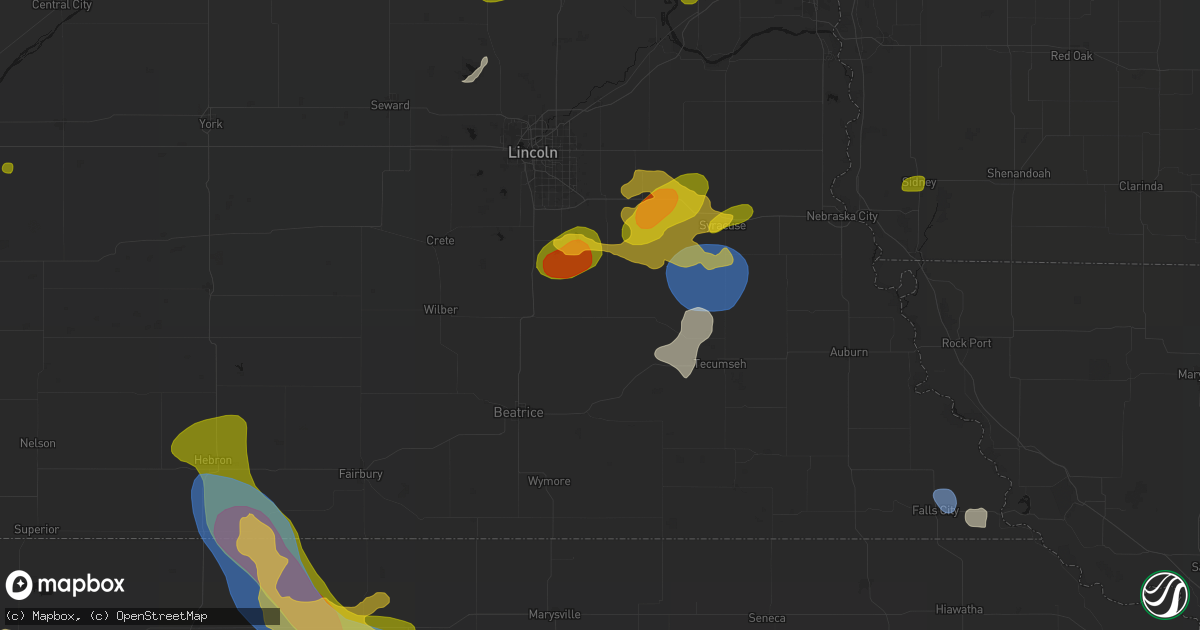 Hail map in Adams, NE on July 3, 2026