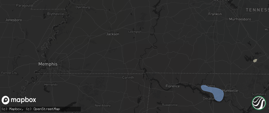 Hail map in Adamsville, TN on July 3, 2026
