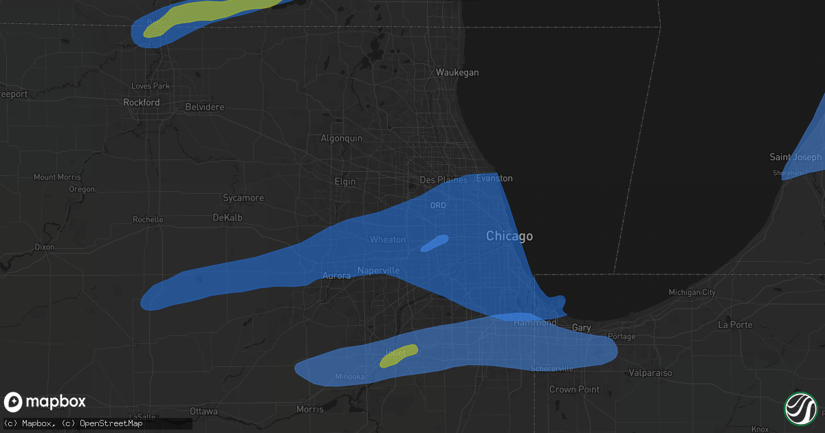 Hail map in Addison, IL on July 3, 2026