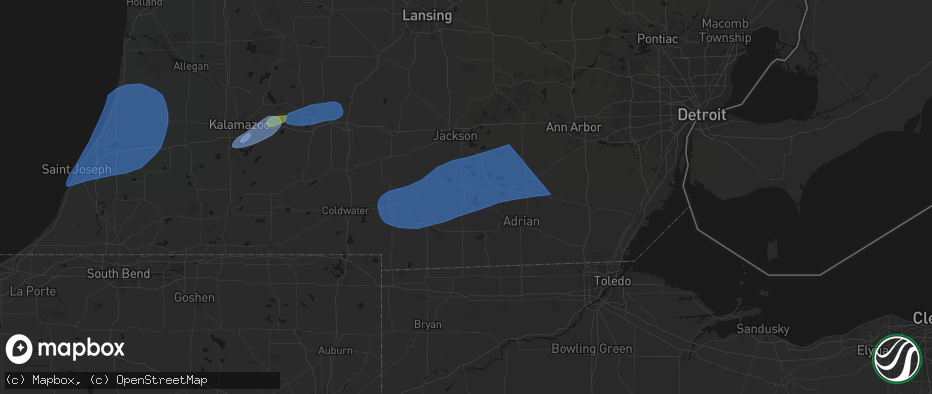 Hail map in Addison, MI on July 3, 2026