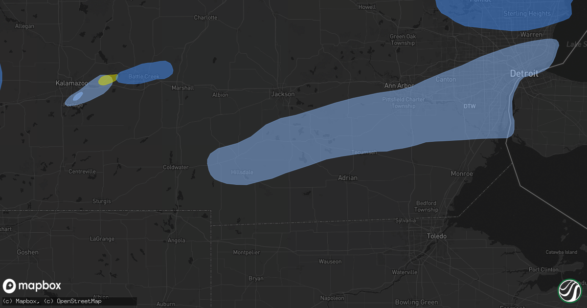 Hail map in Addison, MI on July 3, 2026