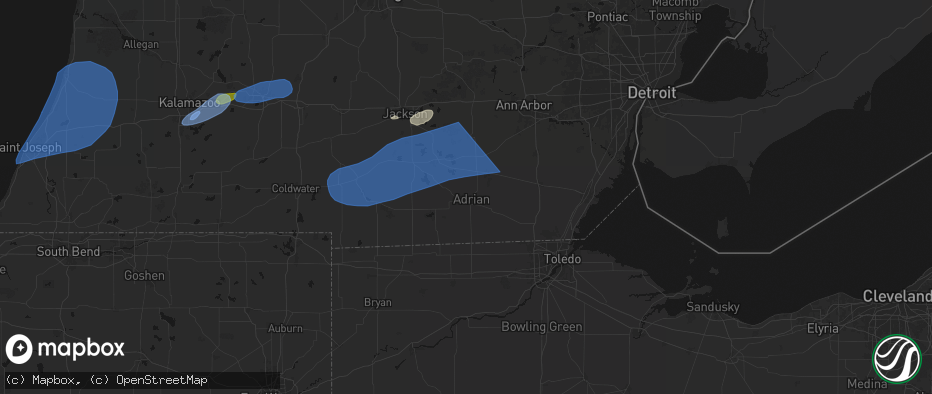 Hail map in Adrian, MI on July 3, 2026
