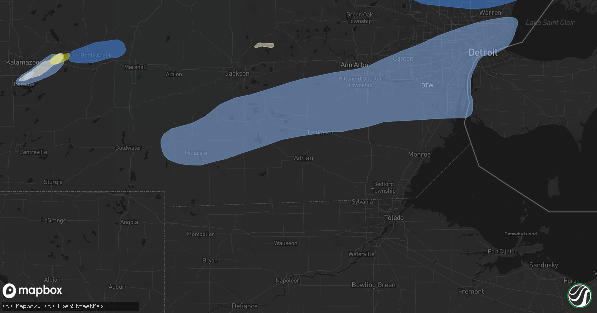 Hail map in Adrian, MI on July 3, 2026
