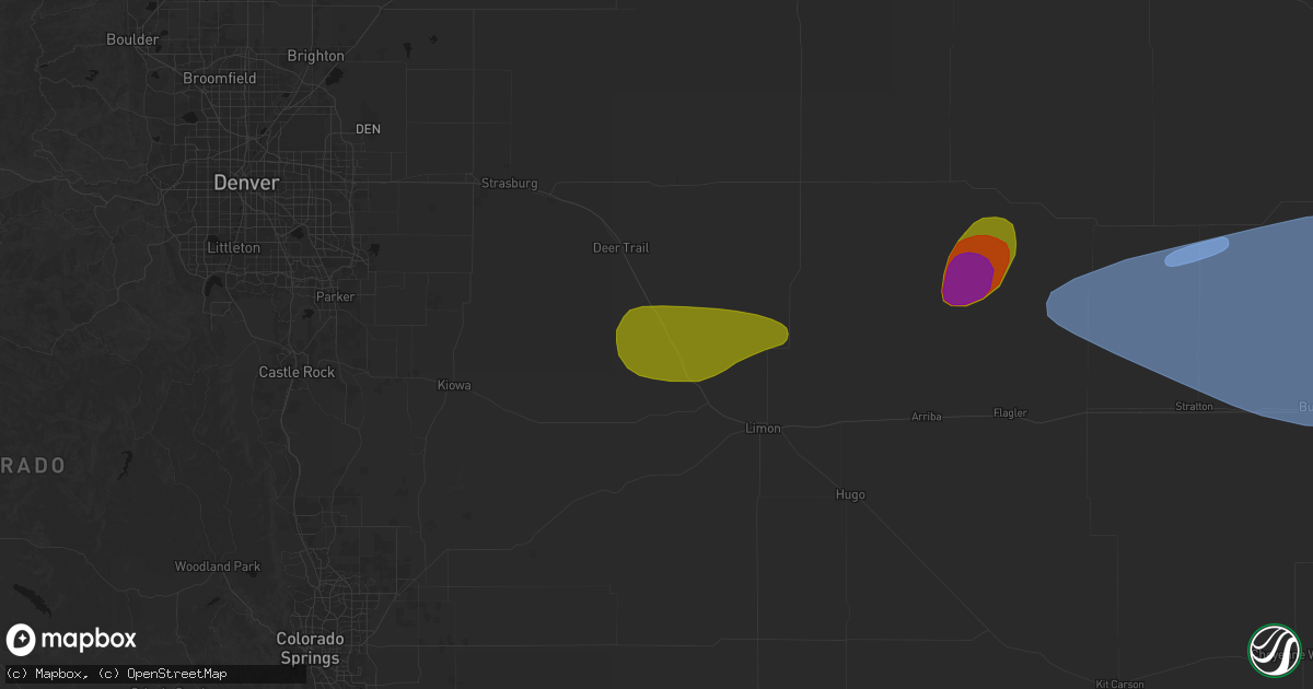 Hail map in Agate, CO on July 3, 2026