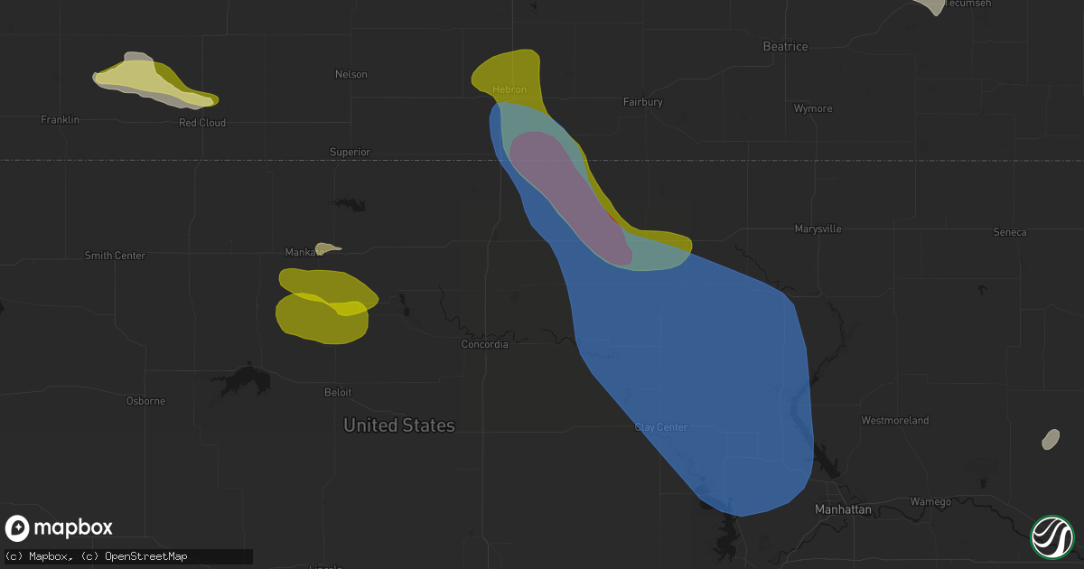 Hail map in Agenda, KS on July 3, 2026
