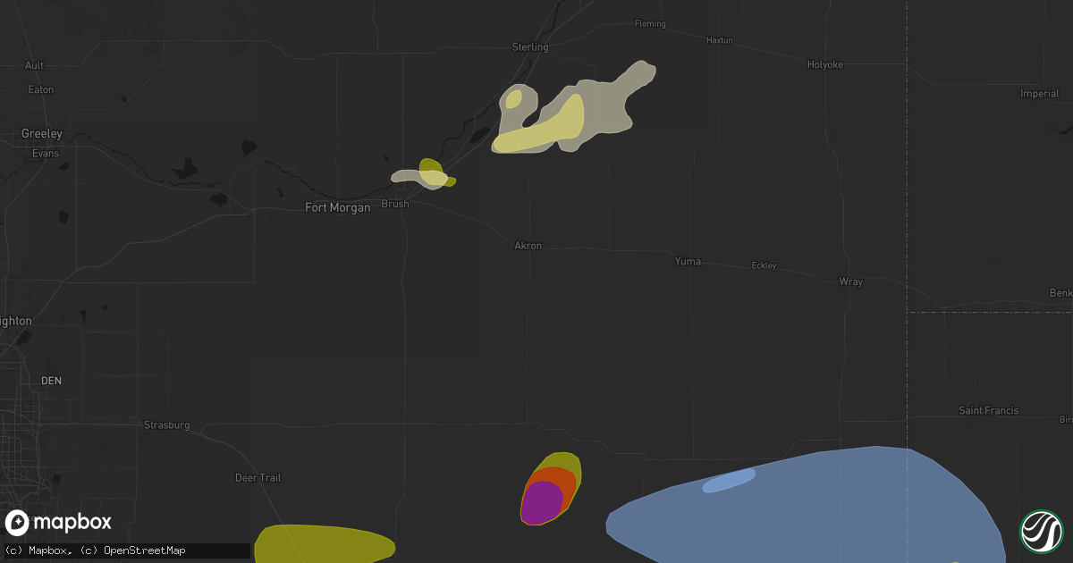 Hail map in Akron, CO on July 3, 2026