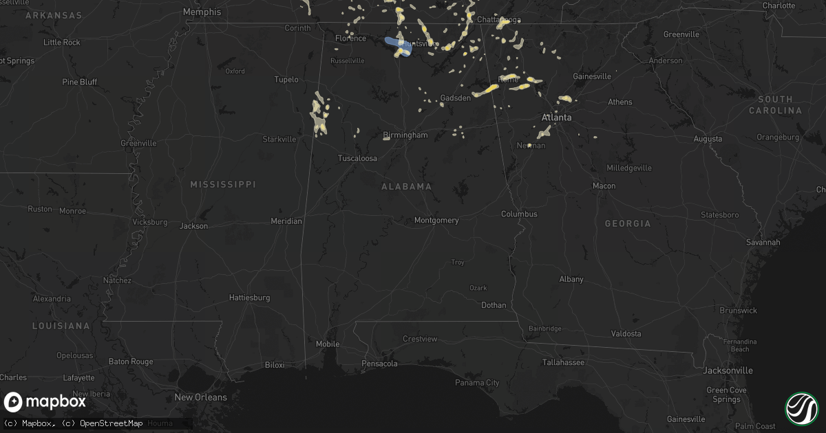 Hail map in Alabama on July 3, 2026